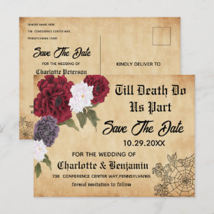 Carte Postale Faire-part Mariage Halloween gothique vintage Enregistrez la