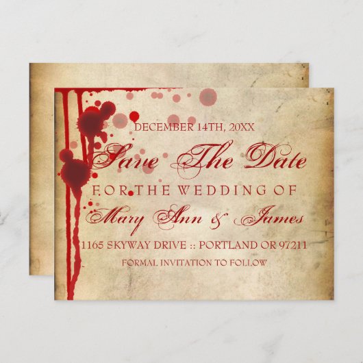 Carte Postale Faire-part Mariage Halloween Vampire Sauver La Date Faux Sang (Devant / Derrière)