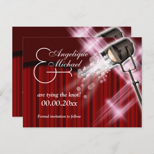 Carte Postale Faire-part Mariage hollywoodien "enregistrer la date" rouge n (Devant / Derrière)