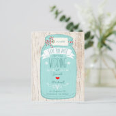 Carte Postale Faire-part Mariage illustré avec un pot Mason rustique sur de (Debout devant)