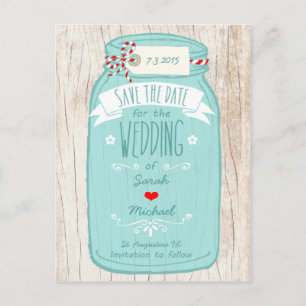 Carte Postale Faire-part Mariage Illustré Pot Mason Rustique sur Écorce