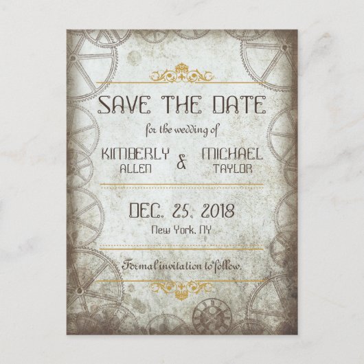 Carte Postale Faire-part Mariage industriel Vintage Steampunk (Devant)