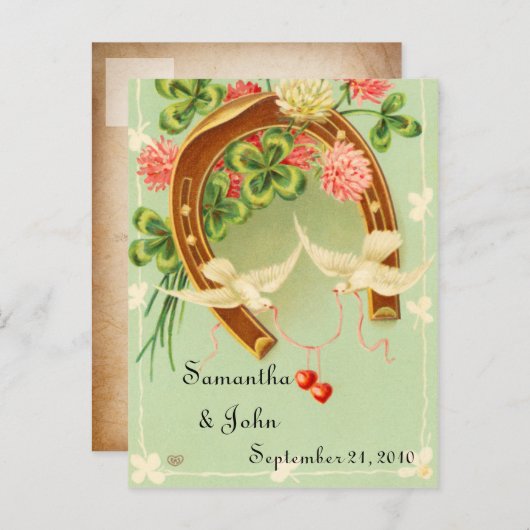 Carte Postale Faire-part Mariage irlandais Enregistrer la date (Devant / Derrière)