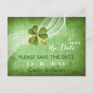 Carte Postale Faire-part Mariage irlandais trèfle et voile vert Enregistrer