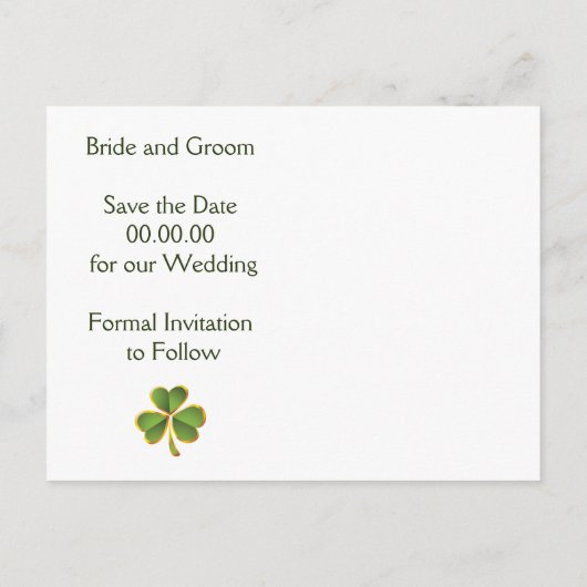 Carte Postale Faire-part Mariage irlandais trèfle et voile vert Enregistrer (Dos)