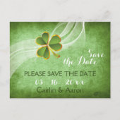 Carte Postale Faire-part Mariage irlandais trèfle et voile vert Enregistrer (Devant)