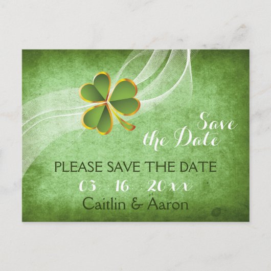 Carte Postale Faire-part Mariage irlandais trèfle et voile vert Enregistrer (Devant)