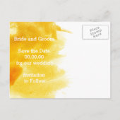 Carte Postale Faire-part Mariage jaune aquarelle moderne Enregistrer la dat (Dos)