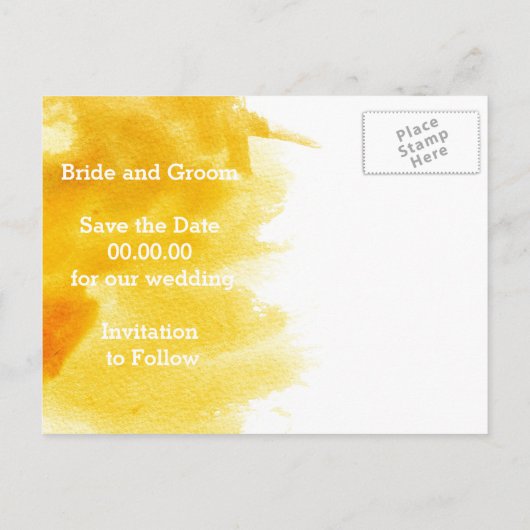 Carte Postale Faire-part Mariage jaune aquarelle moderne Enregistrer la dat (Dos)
