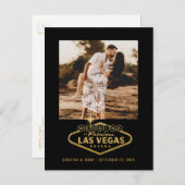 Carte Postale Faire-part Mariage Las Vegas Black Gold Photo Enregistrer la  (Devant / Derrière)