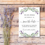 Carte Postale Faire-part Mariage Lavender eucalyptus enregistrer la date<br><div class="desc">Un moderne et élégant Save the Date pour un mariage. Un arrière - plan blanc décoré de fleurs de lavande et de verdure d'eucalyptus. Personnalisez et ajoutez une date et vos noms. Le texte : Save the Date est écrit avec un grand script de style à la main tendance. Retour...</div>