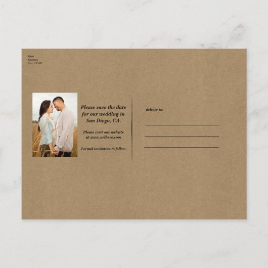 Carte Postale Faire-part Mariage Lignes Modernes Minimales Kraft Noir (Dos)