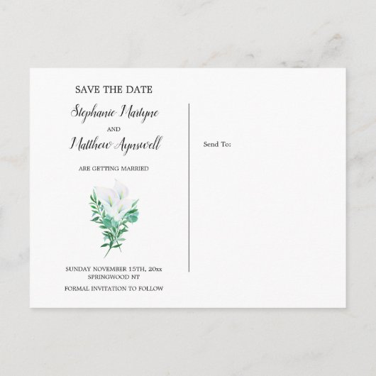 Carte Postale Faire-part Mariage Lily Calla Blanc Géométrique Enregistrer L (Dos)