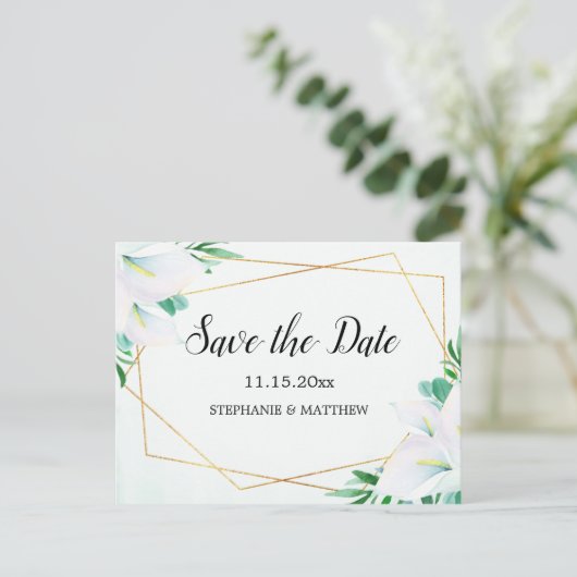 Carte Postale Faire-part Mariage Lily Calla Blanc Géométrique Enregistrer L (Debout devant)