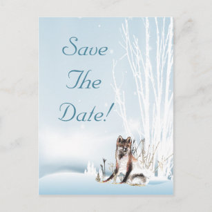 Carte Postale Faire-part Mariage Loup d'hiver Économisez La Date