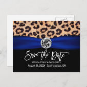 Carte Postale Faire-part Mariage Luxueux Ruban Bleu Marine Léopard  (Devant / Derrière)