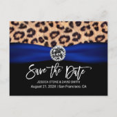 Carte Postale Faire-part Mariage Luxueux Ruban Bleu Marine Léopard (Devant)
