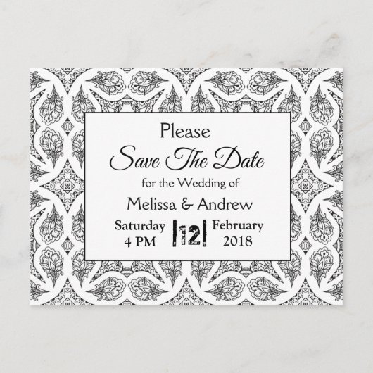 Carte Postale Faire-part Mariage Mandala Noir et Blanc Enregistrez la Date (Devant)