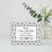 Carte Postale Faire-part Mariage Mandala Noir et Blanc Enregistrez la Date (Debout devant)