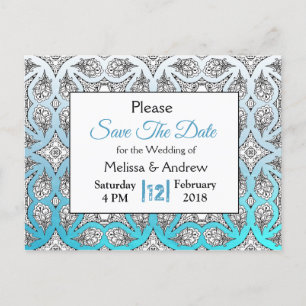 Carte Postale Faire-part Mariage Mandala Noir et Bleu Enregistrer la Date