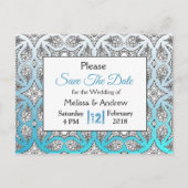 Carte Postale Faire-part Mariage Mandala Noir et Bleu Enregistrer la Date (Devant)