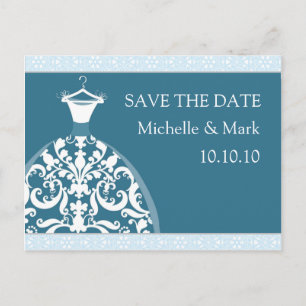 Carte Postale Faire-part Mariage mariée Enregistrer la date harmonie bleue