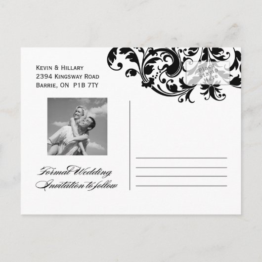 Carte Postale Faire-part Mariage Masqué Save the Date (Dos)