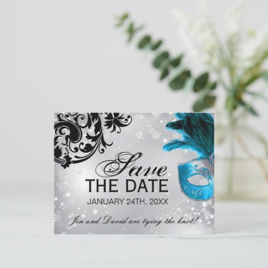 Carte Postale Faire-part Mariage Masqué Save the Date (Debout devant)