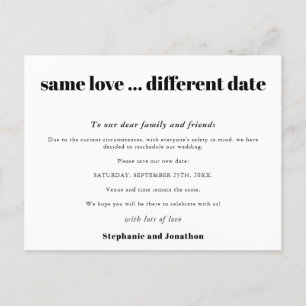 Carte Postale Faire-part Mariage Même Amour Différente Date Simple Texte No