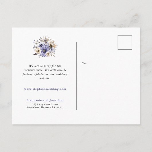 Carte Postale Faire-part Mariage Même Amour Nouveau Projet Date Fleur Pourp (Dos)