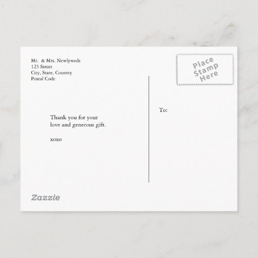 CARTE POSTALE FAIRE-PART MARIAGE MERCI DE SCRIPT DE GESTION (Dos)