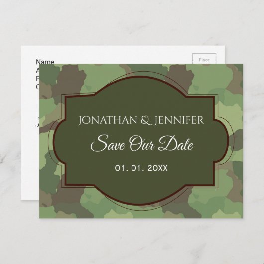 Carte Postale Faire-part Mariage Militaire Enregistrez la date (Devant / Derrière)