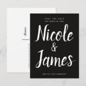 Carte Postale Faire-part Mariage minimal chic noir moderne Save the Date (Devant / Derrière)