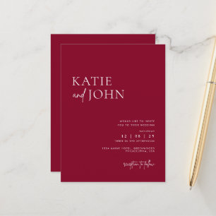 Carte Postale Faire-part Mariage Minimaliste Moderne Rouge Bourgogne