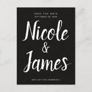 Carte Postale Faire-part Mariage Minimaliste Noir Chic Moderne Enregistrez