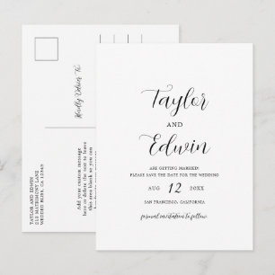 Carte Postale Faire-part Mariage minimaliste noir et blanc, Enregistrez la