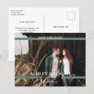 Carte Postale Faire-part Mariage minimaliste vert Enregistrer la photo de l