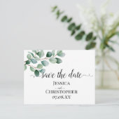 Carte Postale Faire-part Mariage Moderne avec Feuillage d'Eucalyptus (Debout devant)