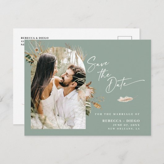 Carte Postale Faire-part Mariage Moderne Bohème Arched Photo Enregistrer La (Devant / Derrière)