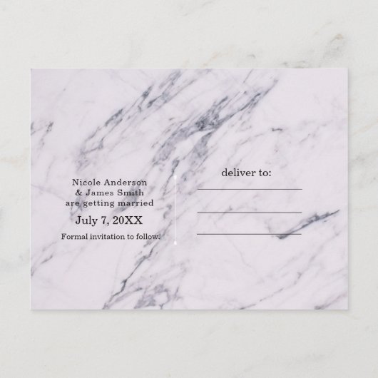 Carte Postale Faire-part Mariage moderne branché en marbre Enregistrer la d (Dos)