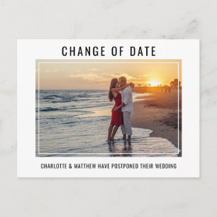 Carte Postale Faire-part Mariage Moderne CHANGEMENT DE DATE PLANS AVEC PHOT