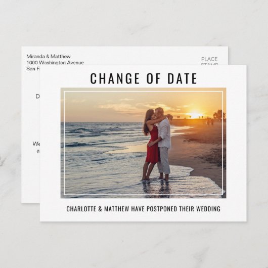 Carte Postale Faire-part Mariage Moderne CHANGEMENT DE DATE PROJETS AVEC PH (Devant / Derrière)