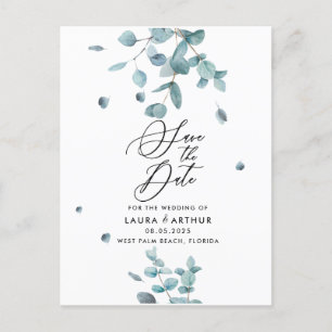 Carte Postale Faire-part Mariage moderne des Eucalyptus Bleus Sauvez la dat