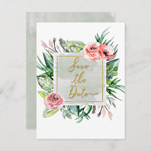 Carte Postale Faire-part Mariage Moderne Floral Aquarelle Enregistrer la Da (Devant / Derrière)