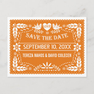 Carte Postale Faire-part Mariage moderne orange papel picado à conserver po