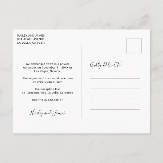 Carte Postale Faire-part Mariage Moderne Photo Élégant (Dos)