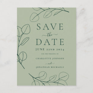 Carte Postale Faire-part Mariage Moderne Simple avec Feuillage Vert