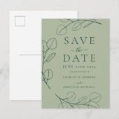 Carte Postale Faire-part Mariage Moderne Simple avec Feuillage Vert (Devant / Derrière)
