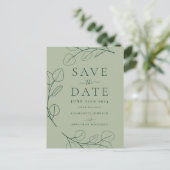 Carte Postale Faire-part Mariage Moderne Simple avec Feuillage Vert (Debout devant)