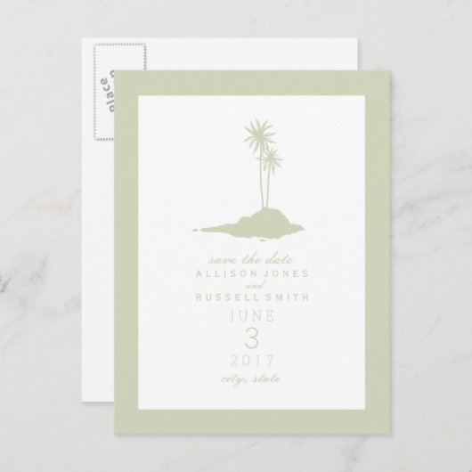 Carte Postale Faire-part Mariage moderne sur une île de plage - Sauvegarder (Devant / Derrière)